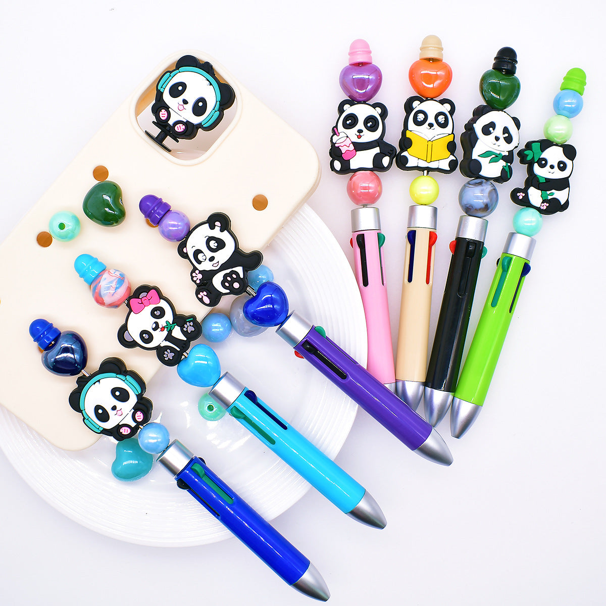 Wholesale Random100pcs/pack DIY Cute Cartoon Panda Beaded Pen Pvc Soft Glue Focus Beads